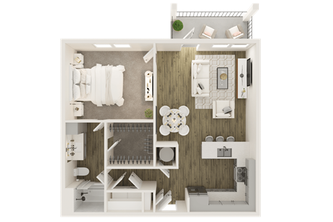 Floor plan for 1 bed, 1 bath, 879 sqft
